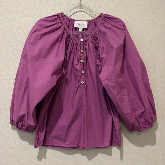Cleobella Jess puff sleeves blouse women’s size small In Azalea color